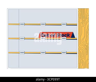 Étagère vide avec rupture de stock signe rouge 2D objet de dessin animé Illustration de Vecteur