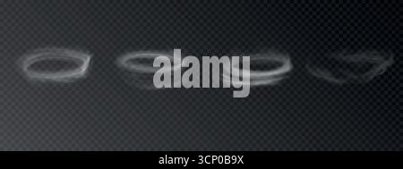 Vecteur anneaux de fumée réalistes, vapeur de narguilé. Nuages de vapeur ronds isolés sur fond transparent foncé Illustration de Vecteur