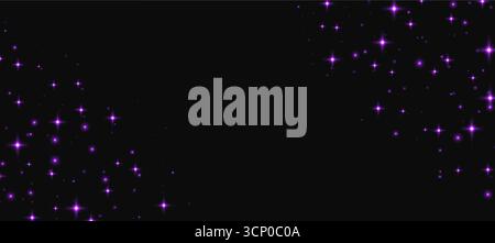 Fond d'étoiles scintillantes violettes, effet lumineux de particules brillantes, texture de poussière d'étoile volante transparente, toile de fond scintillante abstraite. Illustration de Vecteur