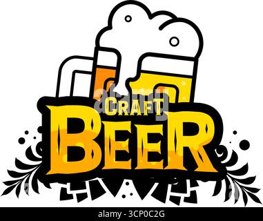 Étiquette de bière artisanale ou logo avec des tasses - illustration vectorielle Illustration de Vecteur
