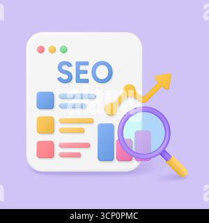 SEO Ranking Tracking Analytics avec loupe, flèche vers le haut et graphiques colorés pour l'optimisation de la recherche Google sur vecteur d'arrière-plan isolé i Illustration de Vecteur