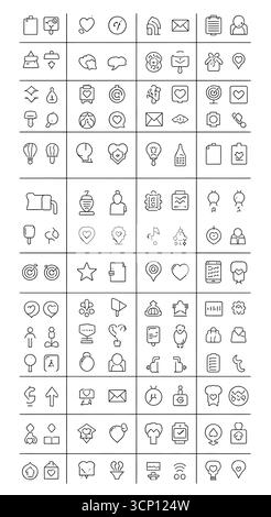Vaste collection d'icônes de lignes fines représentant divers concepts comme les affaires, la communication et le style de vie, isolé sur blanc Illustration de Vecteur