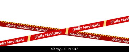 Bande Feliz Navidad croisée en rouge avec des bandes d'avertissement jaunes et des messages de vacances espagnols. Idéal pour l'emballage de Noël, emballage, étiquettes, Web Illustration de Vecteur