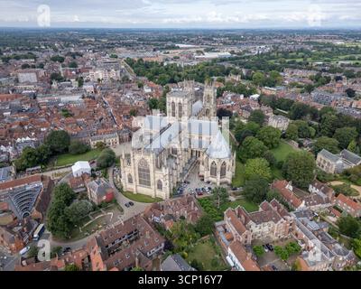 Vue aérienne de York Minster, Deangate, York, North Yorkshire, Angleterre. Banque D'Images