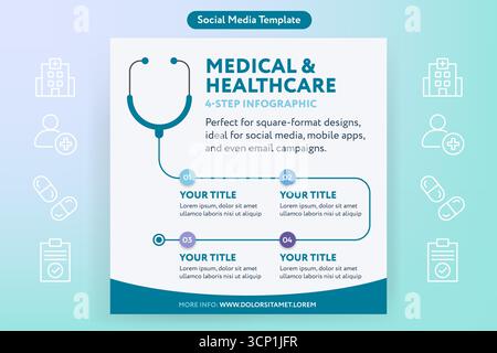 Modèle Infographics à 4 étapes médical et de santé pour les médias sociaux - illustration vectorielle Illustration de Vecteur