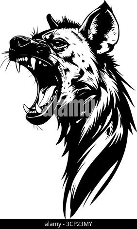 Tête de hyène rugissant avec expression agressive et art de dents nues Illustration de Vecteur