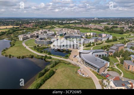 Vue aérienne de l'Université de York, Campus East, Heslington, York, Royaume-Uni. Banque D'Images
