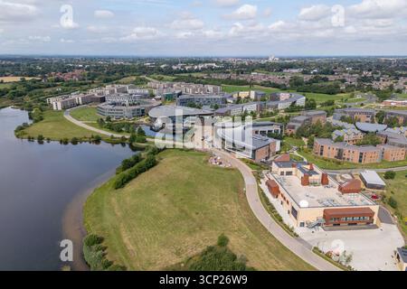 Vue aérienne de l'Université de York, Campus East, Heslington, York, Royaume-Uni. Banque D'Images