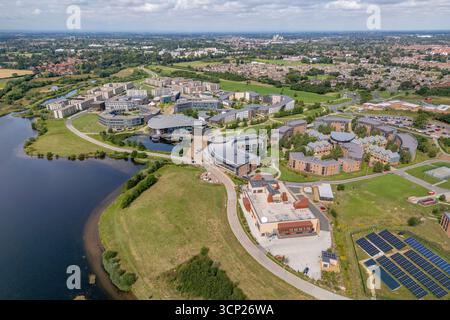 Vue aérienne de l'Université de York, Campus East, Heslington, York, Royaume-Uni. Banque D'Images