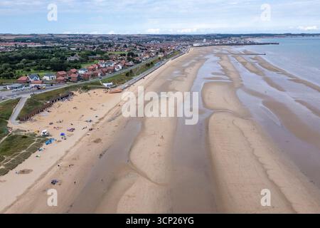 Vue aérienne de Bridlington South Beach (en regardant vers le nord), East Riding of Yorkshire, UK. Banque D'Images