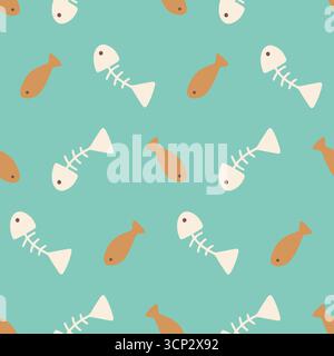 Motif ludique en os de poisson sans couture turquoise Illustration de Vecteur