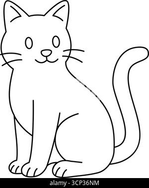 Chat assis de dessin animé à contour noir. Illustration de chaton vectorielle linéaire minimale pour la coloration, les dessins d'enfants et les œuvres d'art animales Illustration de Vecteur