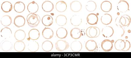 Tasse à café ou thé tache d'anneau de boisson illustration vectorielle ensemble isolé sur fond blanc. Illustration de Vecteur