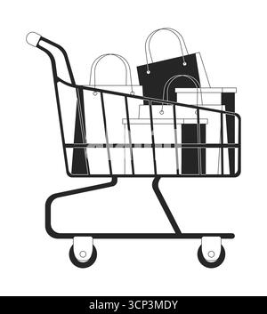 Panier rempli de sacs cadeaux objet de ligne 2D. Illustration de Vecteur