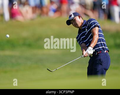 Photo du dossier datée du 29-09-2023 de Collin Morikawa, qui n'a pas lutté pour les grands prix cette année mais a quand même terminé un huitième respectable au classement et, compte tenu de son expérience et de son talent, a été un shoo-in virtuel pour l'équipe de Bradley. Date d'émission : mercredi 24 septembre 2025. Banque D'Images