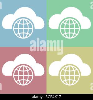 Cloud computing mondial. Icônes de réseau Internet. Symbole de grille mondiale. Vecteur de données Web. Illustration de Vecteur
