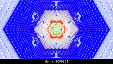 Un design hexagonal saisissant aux couleurs vives et aux formes complexes crée un effet visuel fascinant. Le motif attire l'attention avec son energ Banque D'Images