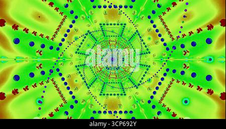Les couleurs vives et les motifs géométriques complexes créent un effet visuel fascinant. Les motifs semblent tourner et attirer le spectateur dans un vibrant, abst Banque D'Images