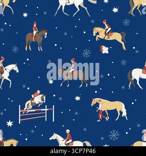 École d'équitation en hiver, motif de coutures Illustration de Vecteur