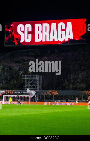 Braga, Portugal. 24 septembre 2025. Braga - but Braga lors du premier match de l'UEFA Europa League 2025/2026. Le match se déroule entre S.C. Braga et Feyenoord à l'Estadio Municipal de Braga le 24 septembre 2025 à Braga, Portugal. Crédit : Box to Box Pictures/Alamy Live News Banque D'Images