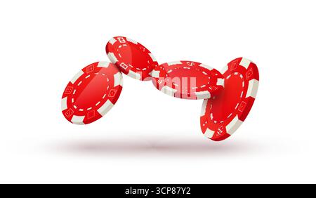 Les jetons de poker du casino volent sur fond de pièce rouge. Illustration de poker de casino de jeu. Illustration de Vecteur