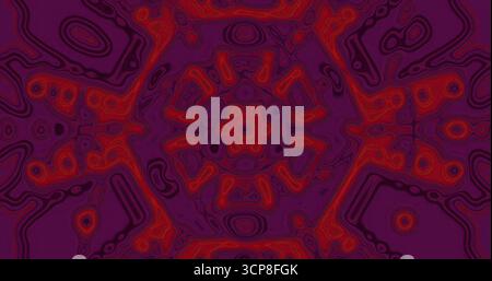 Cette œuvre présente un design abstrait vibrant avec des couleurs tourbillonnantes de rouge et de violet. Les formes forment un motif captivant qui dessine la vie Banque D'Images