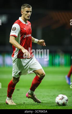 Braga, Portugal. 24 septembre 2025. Gustaf LAGERBIELKE de Braga lors de l'UEFA Europa League, phase de Ligue, match de football MD1 entre SC Braga et Feyenoord Rotterdam le 24 septembre 2025 à l'Estadio Municipal de Braga à Braga, Portugal - photo Filipe Oliveira/Matthieu Mirville/DPPI crédit : DPPI Media/Alamy Live News Banque D'Images