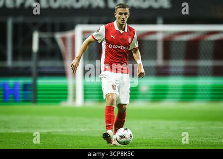 Braga, Portugal. 24 septembre 2025. Gustaf LAGERBIELKE de Braga lors de l'UEFA Europa League, phase de Ligue, match de football MD1 entre SC Braga et Feyenoord Rotterdam le 24 septembre 2025 à l'Estadio Municipal de Braga à Braga, Portugal - photo Filipe Oliveira/Matthieu Mirville/DPPI crédit : DPPI Media/Alamy Live News Banque D'Images