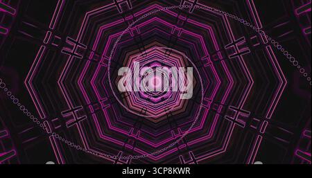 Ce design coloré dispose d'un tunnel rose vibrant fait de formes géométriques et de motifs complexes. L'œuvre crée une illusion de profondeur, invitant vi Banque D'Images