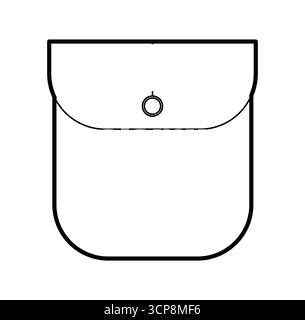 Poche plaquée avec rabat arrondi illustration de mode technique. Vue avant du modèle de vêtement plat. Femmes, hommes unisexe article de style CAD maquette isolé sur fond blanc Illustration de Vecteur