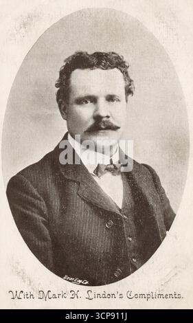 Portrait victorien de Mark H. Lindon, comté de Durham, Stanley Angleterre. environ fin 19ème ou début 20ème siècle image, rare carte postale antique. photographe non identifié Banque D'Images