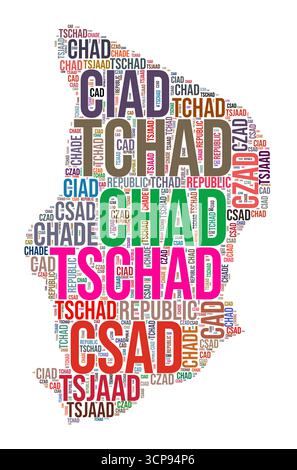 Nuage de mots en forme de pays Tchad. Illustration de pays de style typographique. Image Tchad dans le style nuage de texte. Illustration vectorielle. Illustration de Vecteur