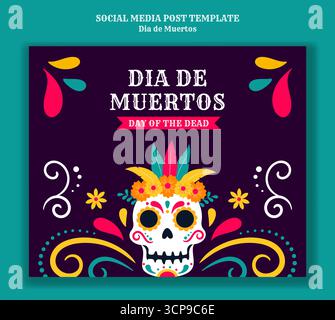 Day of the Dead Post Template Flat Cartoon illustration de fond dessinée à la main Illustration de Vecteur