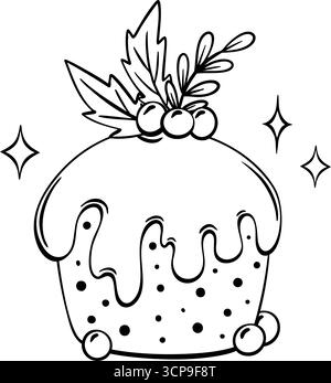 Gâteau de Noël festif avec glaçage, feuilles de houx et baies. parfait pour les créations de vacances et les salutations saisonnières. Illustration de Vecteur