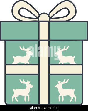 Un cadeau vert pâle noué avec un noeud soigné et décoré de panneaux de cerf silhouette prêt à donner Illustration de Vecteur