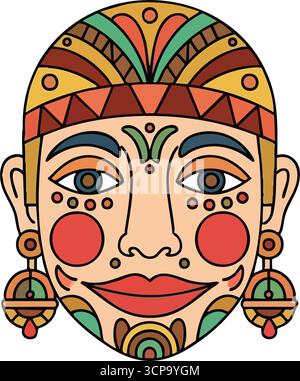 Portrait de masque d'art folklorique vibrant. Cette œuvre abstraite captivante incarne divers patrimoines culturels et traditions festives. Un beau et décoratif e Illustration de Vecteur