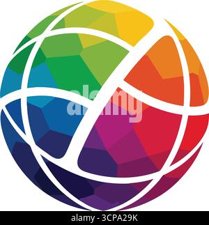 Motif globe terrestre polygonal éclatant. Une forme sphérique éblouissante avec des segments colorés interconnectés. Représente la diversité, l'unité et les réseaux mondiaux. Illustration de Vecteur