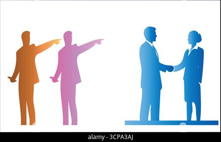 Silhouettes de gens d'affaires dans des costumes colorés interagissant et serrant la main isolé sur fond blanc Illustration de Vecteur