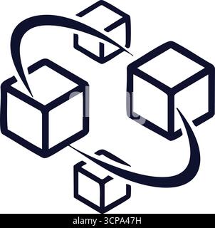 Concept de flux de données blockchain. Ce graphique illustre une architecture décentralisée avec échange d'informations sécurisé entre les composants liés. IT sym Illustration de Vecteur
