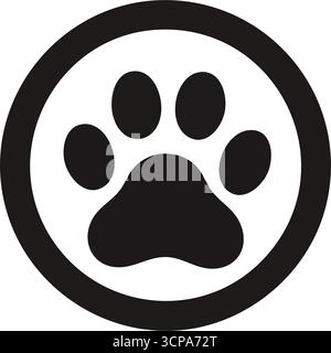 Imprimé patte d'animal dans un cadre circulaire. Un charmant graphique vectoriel d'un pied canin ou félin stylisé, symbolisant la compagnie, le soin des animaux de compagnie et la loyauté. Illustration de Vecteur