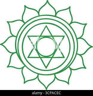 Emblème de Chakra de coeur d'Anahata. Cette icône verte sereine du quatrième centre énergétique du corps représente l'affection, l'empathie et la paix intérieure profonde. Il promeut e. Illustration de Vecteur