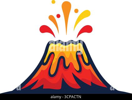 Icône volcan éclatante. Graphique dynamique représentant un pic de montagne projetant une matière fondue. Cette représentation puissante symbolise l'énergie explosive Illustration de Vecteur