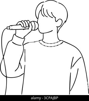 Voix du Performer. Une figure anonyme saisit un dispositif vocal, rayonnant un sentiment d'articulation percutante et d'émission sonore. Il symbolise publi Illustration de Vecteur