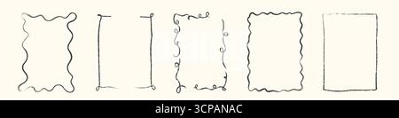 Cadres ondulés fantaisistes dessinés à la main. Bordures décoratives avec lignes d'esquisse bouclées. Concept de conception d'ornement vintage pour invitation de mariage, carte de vacances Illustration de Vecteur