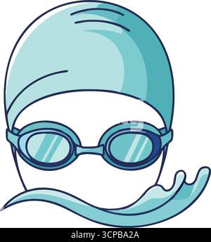 Tête d'équipement aquatique avec éclaboussures d'eau. Cet emblème d'équipement essentiel représente les outils pour les activités de natation compétitives et de loisirs. Représente un ajustement Illustration de Vecteur