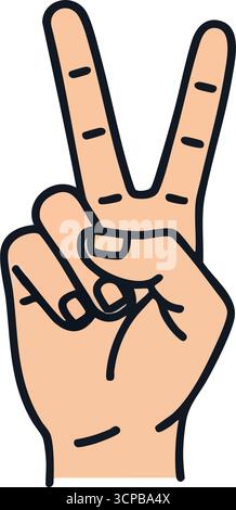 Icône de geste de la main paix et victoire. Ce graphique affiche le signe universel à deux doigts, représentant les notions de concorde, de triomphe et d'unité dans un mod Illustration de Vecteur
