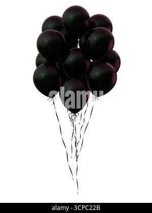 Bouquet de ballons noirs. Ballons de célébration de fête sur fond isolé. rendu 3d. Applicable pour la conception de vendredi noir. Banque D'Images