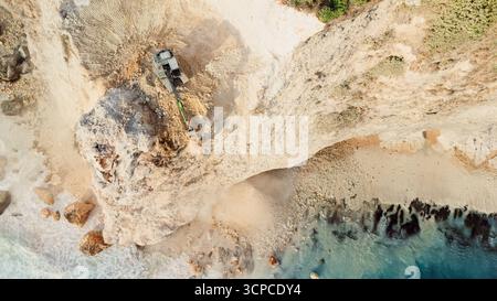 Le travail des escaliers mécaniques et la destruction de la falaise. Vue aérienne, de haut en bas Banque D'Images
