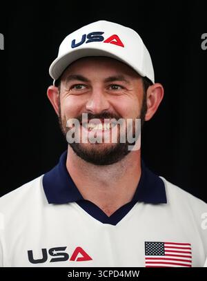 Patrick Cantlay de Team United States lors d’une photo d’équipe au Bethpage Black course, Farmingdale, New York en prévision de la 45e Ryder Cup qui débute demain. Date de la photo : jeudi 25 septembre 2025. Banque D'Images