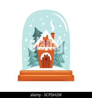 Une charmante boule de neige capture une maison fantaisiste en pain d'épices nichée parmi de magnifiques arbres enneigés Illustration de Vecteur